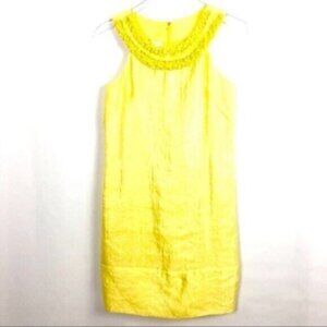 London Times | Women's Yellow Sleeveless Crew Neck Back Zip Midi Dress Size 4